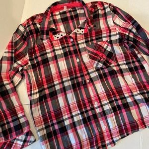 🛍️Victoria's Secret Pink Plaid Long Sleeve PJ Top, sz M